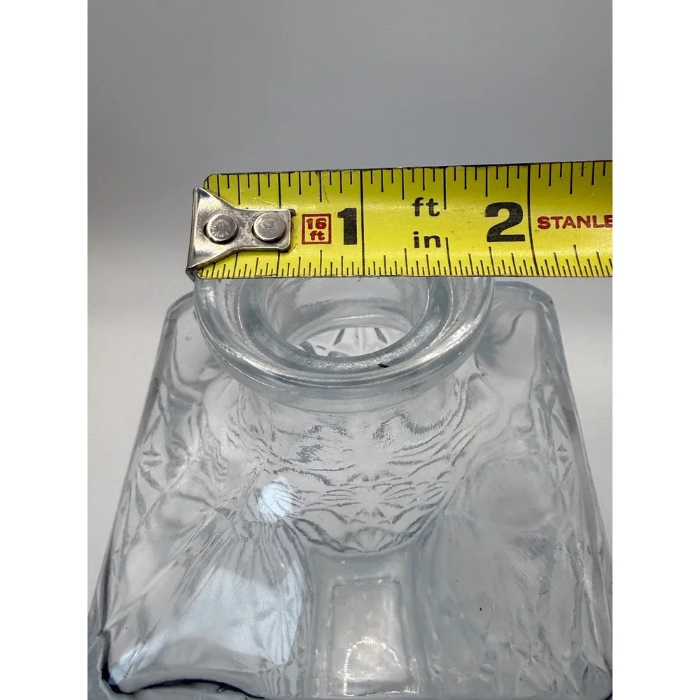 Vintage Clear Glass Square Liquor Decanter with Starburst Diamond Cut Pattern